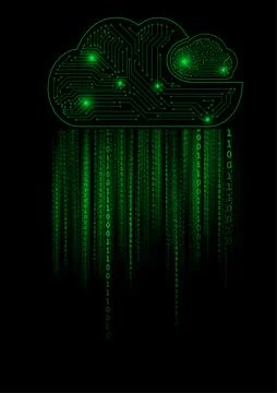 Vector : Cloud and binary code on black background Stock Illustration
