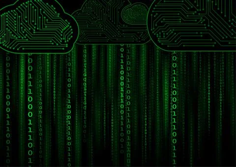 Vector : Cloud and binary code on black background Stock Illustration