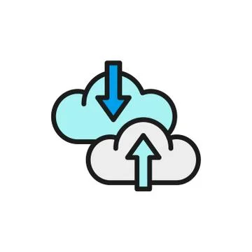 Vector cloud arrow, data transfer, download, loading flat color line icon. 스톡 일러스트