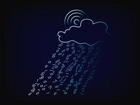 Vector cloud with binary code rain Stock Illustration