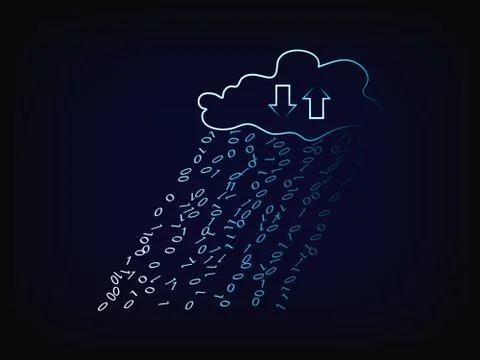 Vector cloud with binary rain &amp; arrows Stock Illustration