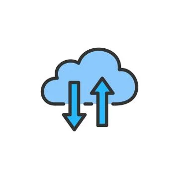 Vector cloud computing, data transfer flat color line icon. Stock Illustration