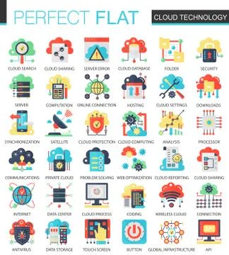 Vector Cloud data technology complex flat icon concept. Web infographic icons 스톡 일러스트