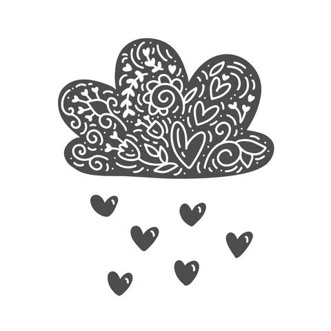 Vector cloud with hearts rain in cartoon scandinavian style for kids. Cute love Stock Illustration