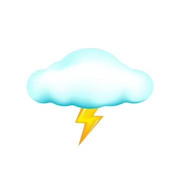 Vector cloud with lightning bolt isolated on white background. Rainy spring Stock Illustration