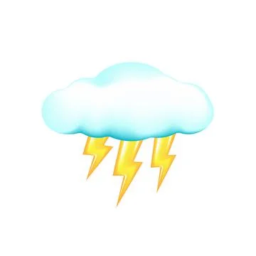 Vector cloud with lightning bolt isolated on white background. Rainy spring Stock Illustration