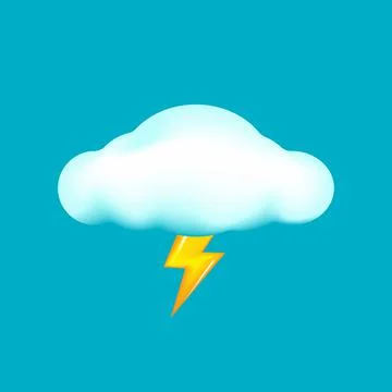 Vector cloud with lightning bolt isolated on turquoise background. Rainy spring Illustrazione stock