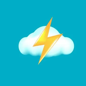Vector cloud with lightning bolt isolated on turquoise background. Rainy spring Stock Illustration