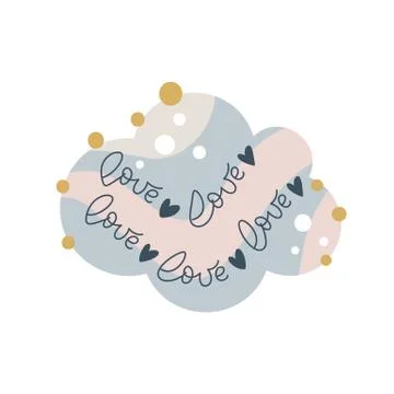 Vector cloud with rainbow in cartoon scandinavian style with text love isolated Stock Illustration