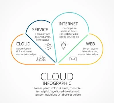 Vector cloud services infographic, linear diagram, flat graph, web presentation Stock Illustration