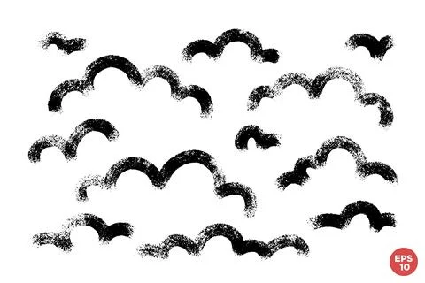 Vector cloud set. Dry brush hand drawn linear artistic cloud shapes. Creative Stock Illustration