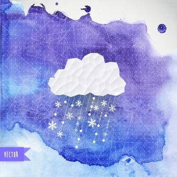 Vector cloud with snowfall on watercolor backdround, winter background. retro Illustrazione stock
