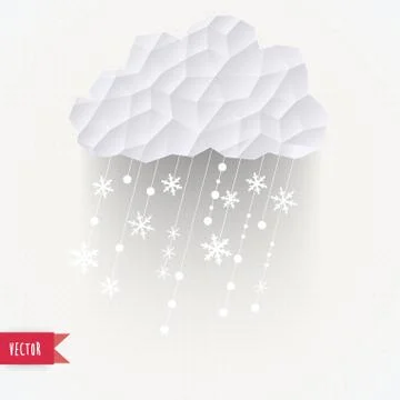 Vector cloud with snowfall, winter background made of triangles. retro backgr Stockillustratie