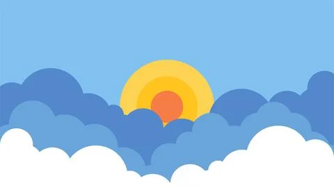 Vector of Clouds and Sun in The Blue Sky with Flat Style. Good for background. Stock Illustration