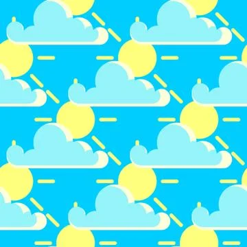 Vector clouds and the sun good weather seamless pattern イラスト素材