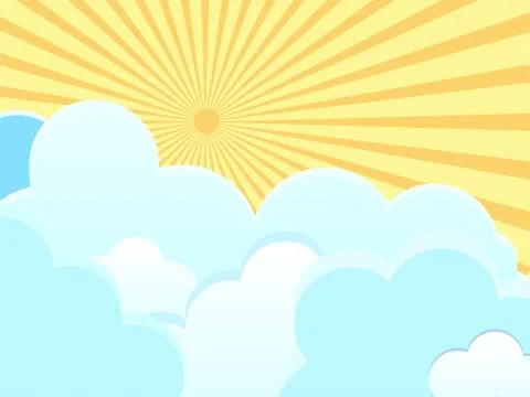 Vector clouds on blue background with sun rays. 스톡 일러스트