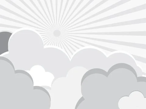 Vector clouds on blue background with sun rays. 스톡 일러스트
