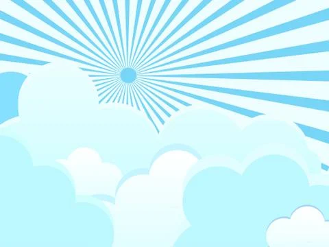 Vector clouds on blue background with sun rays. イラスト素材