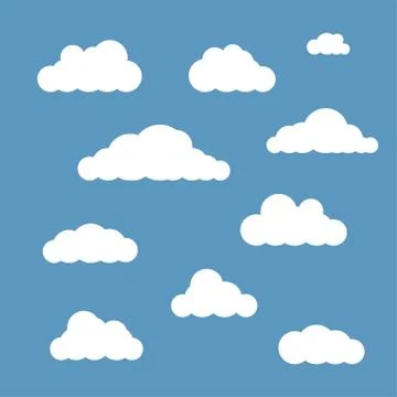 Vector clouds set isolated on blue sky background Stock Illustration