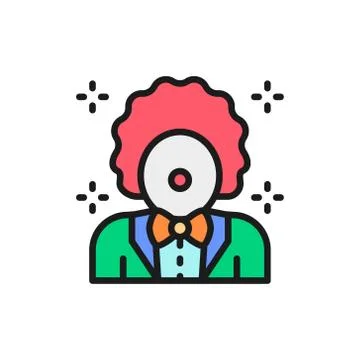 Vector clown, animator in circus flat color line icon. Stock Illustration