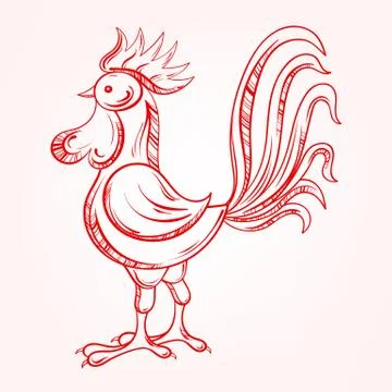 Vector Cock, Rooster, New Year 2017 symbol, hand drawn domestic Stock-Illustration