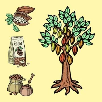 Vector cocoa products hand drawn sketch doodle food chocolate sweet illustration Illustrazione stock