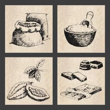 Vector cocoa products hand drawn sketch doodle food chocolate sweet illustration Stock Illustration