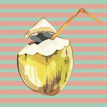 Vector coconut hand drawn sketch. Watercolor vector tropical food illustration Stock Illustration