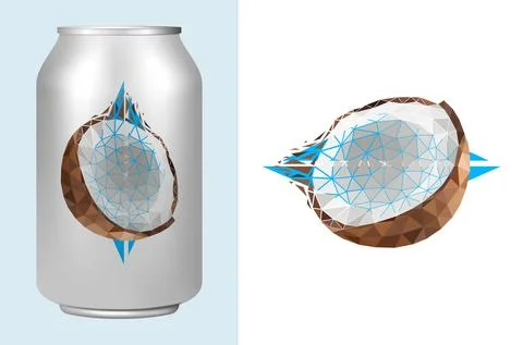 Vector coconut in low poly style . Editable illustration Stock Illustration