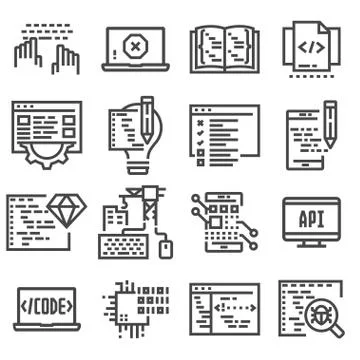 Vector code, programming icon set. Stock Illustration