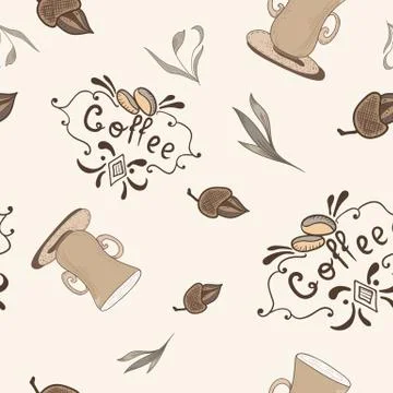 Vector Coffe Pattern in Sketch Style Stock Illustration