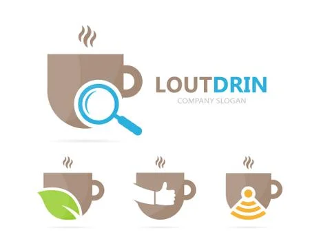 Vector of coffee and loupe logo combination. Drink and magnifying glass symbol Stock Illustration