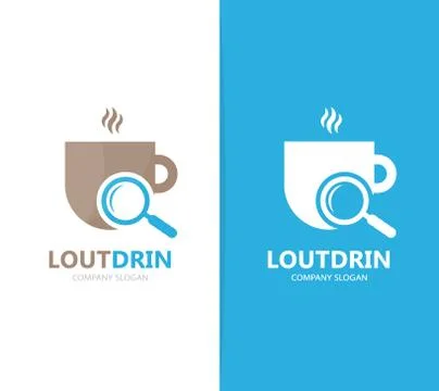Vector of coffee and loupe logo combination. Drink and magnifying glass symbol Stock Illustration