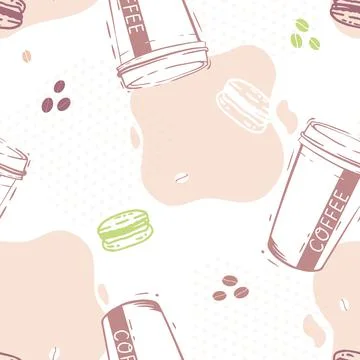 Vector Coffee and Macaron Love in Pastel Colors seamless pattern background 스톡 일러스트