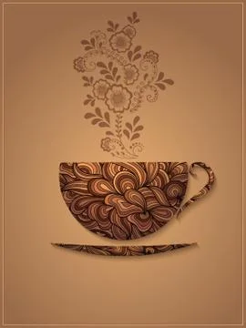 Vector coffee background with floral pattern elements. eps10 Stock Illustration