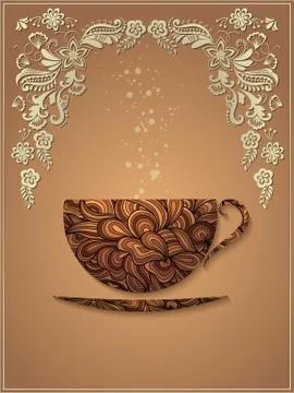 Vector coffee background with floral pattern elements. eps10 库存插图