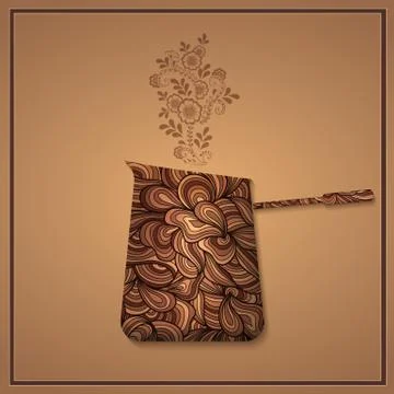Vector coffee background with floral pattern elements. Template for card or m 库存插图
