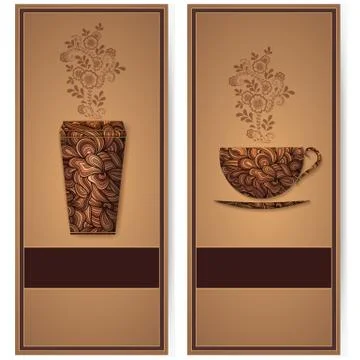 Vector coffee background with floral pattern elements. Template for card or m Illustrazione stock