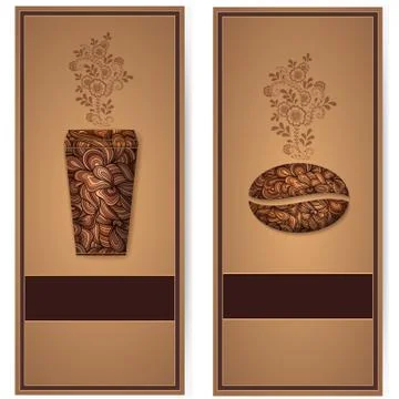 Vector coffee background with floral pattern elements. Template for card or m Stock Illustration