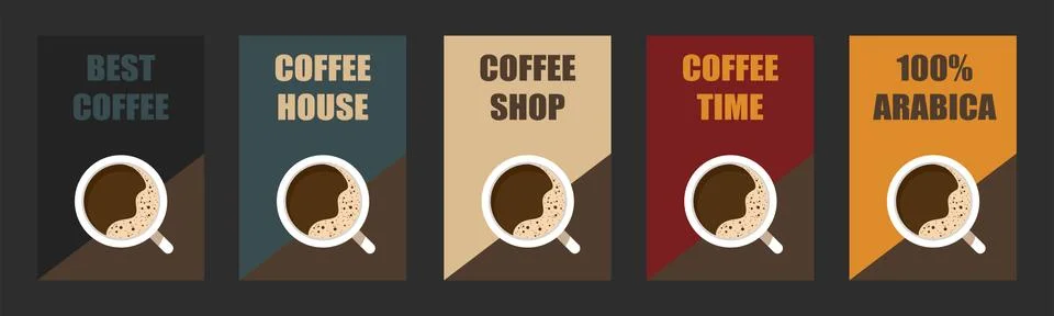 Vector coffee backgrounds set with text - design templates for coffee shop an Stock Illustration