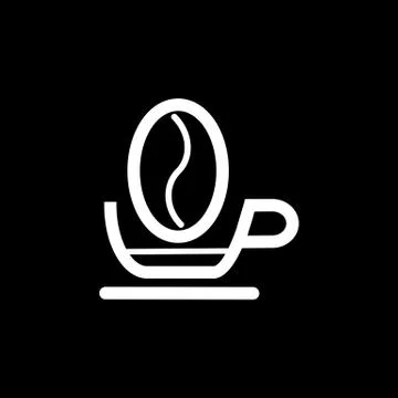 Vector coffee cup and coffee grain inside on black background. Stock Illustration