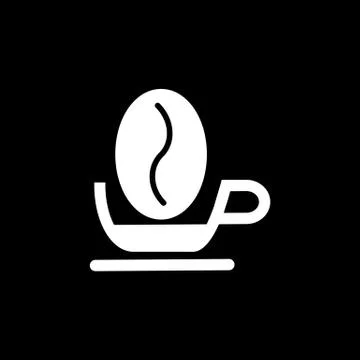 Vector coffee cup and coffee grain inside on black background. Stock Illustration