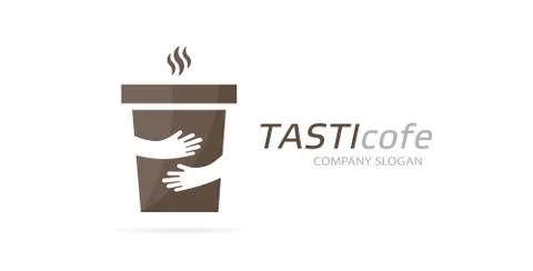 Vector coffee cup and hands logo combination. Cafe and embrace symbol or icon Stock Illustration