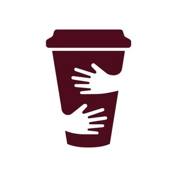 Vector coffee cup and hands logo. Cafe symbol. Unique restaurant logotype design Stock Illustration