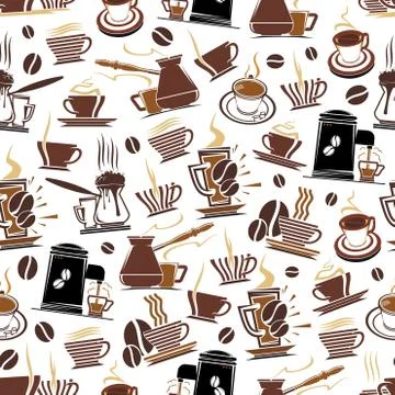 Vector coffee cup and makers seamless pattern Stock Illustration