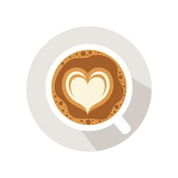 Vector Coffee Cup with Classic Heart Latte Art Top View Ilustração Stock