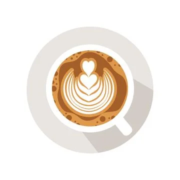 Vector Coffee Cup with Tulip and Heart Latte Art Top View Stock Illustration