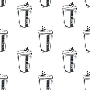 Vector Coffee Cups Line art seamless pattern background. Perfect for fabric Stock Illustration