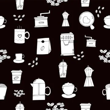 Vector coffee elements seamless pattern background Stock Illustration