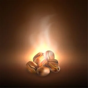 Vector coffee grains. Coffee beans dropping in to pile. Coffee beans roasting Stock-Illustration